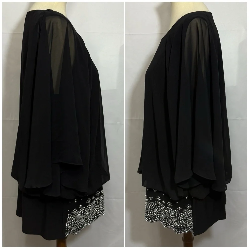 MSK Women’s Size 1X Black Chiffon Blouse with Embellished Hem - Picture 3 of 13